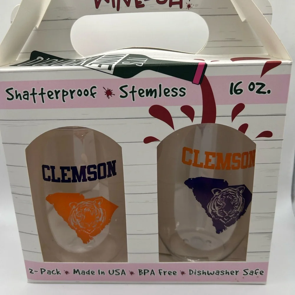 Clemson Inspired Shatterproof Stemless Plastic Wine Glasses (Set of 2)